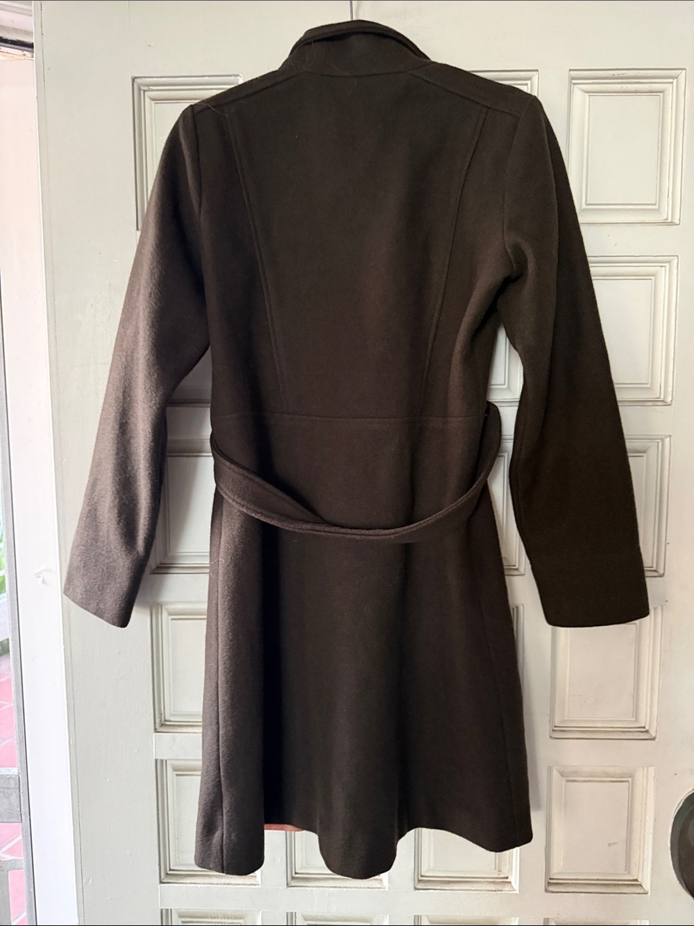 Stüssy Women’s Wool Blend Long Coat Brown High Collar Belted Size Large - Picture 11 of 15